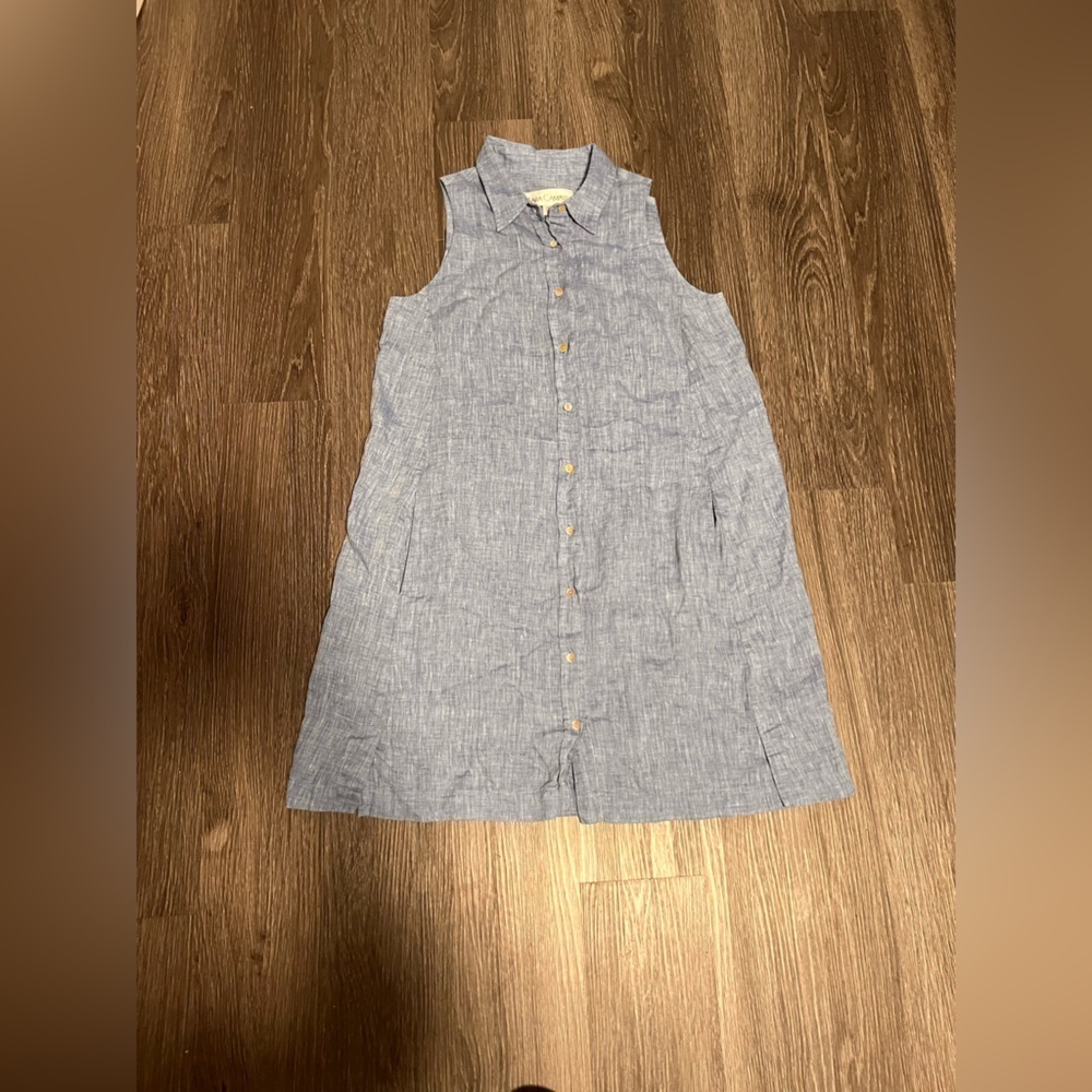 Sara Campbell Blue Sleeveless A-Line Dress with Mandarin Collar - Picture 2 of 10